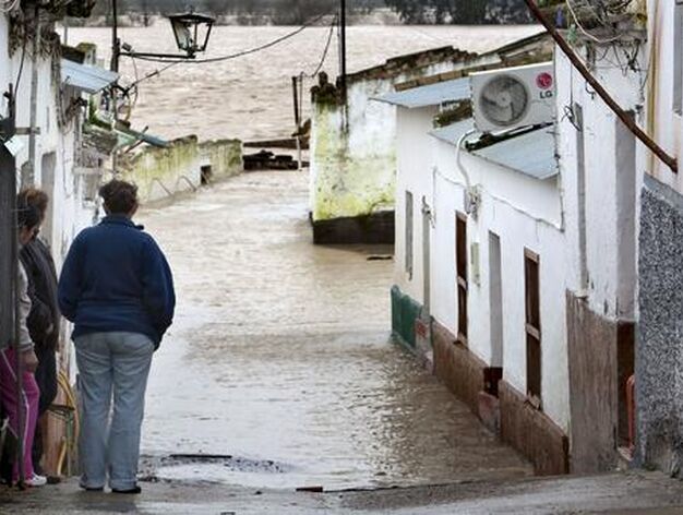 Varios vecinos de Lora del R&iacute;o miran su calle inundada.

Foto: Agencias