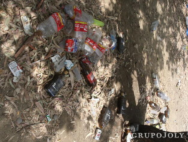 Lo restos de botell&oacute;n inundan el suelo del parque.

Foto: Paco Guerrero