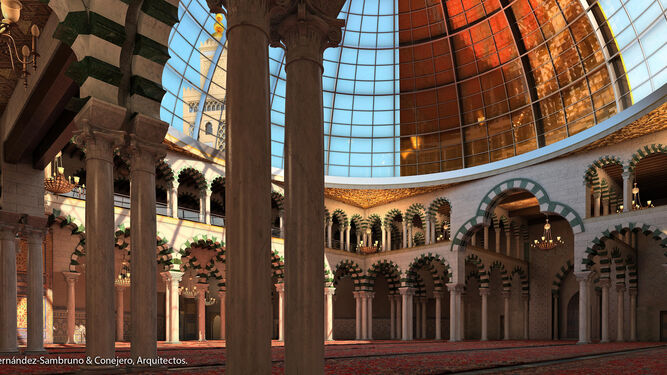 Recreación de la gran cúpula que coronaría la mezquita de Sevilla Este, inspirada al estilo andalusí.