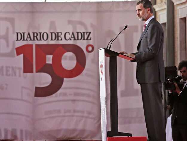 Felipe VI en su discurso ante los m&aacute;s de 600 invitados que participaron en la celebraci&oacute;n del 150 aniversario de Diario de C&aacute;diz.
