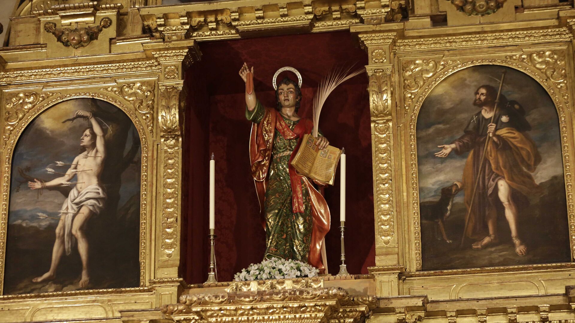 San Rom&aacute;n, de Francisco Berlanga, en el retablo mayor de la parroquia