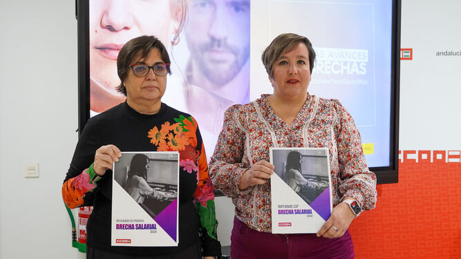 La secretaria de Mujer e Igualdad de CCOO de Sevilla, Pepa Bermudo, y la secretaria de la Mujer de CCOO de Andalucía, Patricia Laguna.