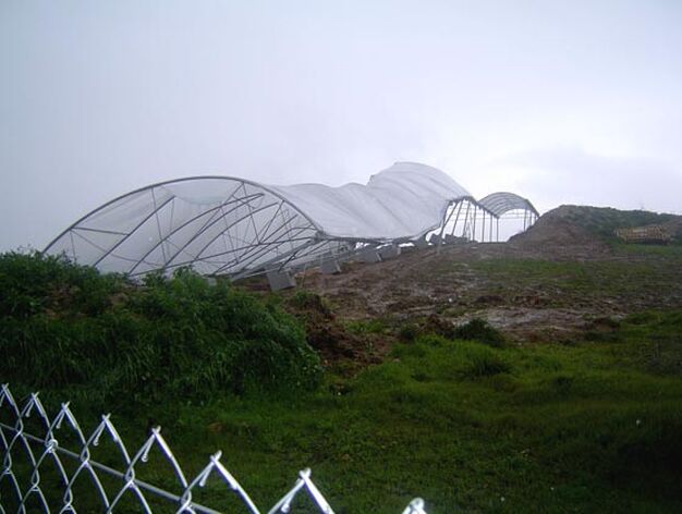 La estructura que protege el Dolmen de Montelirio, en Castilleja de Guzm&aacute;n, desplomada por la lluvia y el viento.