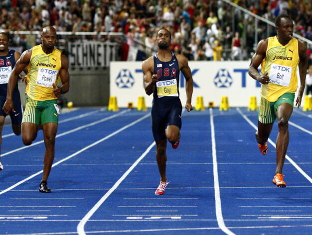 Bolt se ha problamaco campe&oacute;n mundial de 100 metros en 9.58 segundos frente al estadounidense Tyson Gay, que bati&oacute; el r&eacute;cord de Estados Unidos con 9.71 segundos.

Foto: EFE