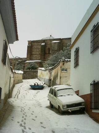Nieve en el Castillo de las Guardas./ Teresa G&oacute;mez L&oacute;pez