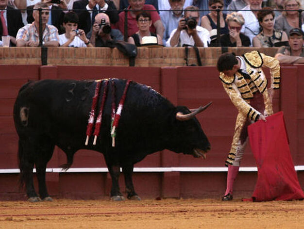 Daniel Luque cierra la tarde en la Maestranza con el sexto toro de la ganader&iacute;a de Torrehandilla.

Foto: Juan Carlos Mu&ntilde;oz