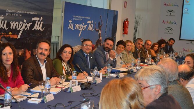 Un momento de la reunión ayer en Málaga del consejero de Turismo con los agentes turísticos de la comunidad.