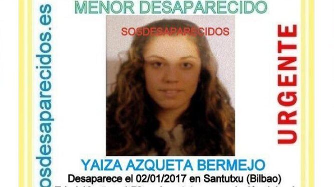 Aviso con la imagen de la menor desaparecida en Bilbao.