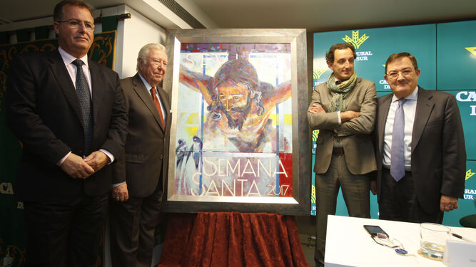 Juan Carlos Cabrera, José Luis García Palacios, José María Jiménez Pérez-Cerezal y Joaquín Sainz de la Maza y Conesa muestran el cartel.