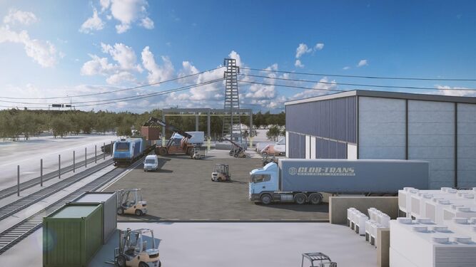 Recreación virtual de la futura terminal logística ferroviaria de contenedores.