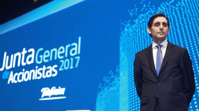 El presidente de Telefónica, José María Álvarez-Pallete, durante junta de accionistas del grupo celebrada ayer en Madrid.