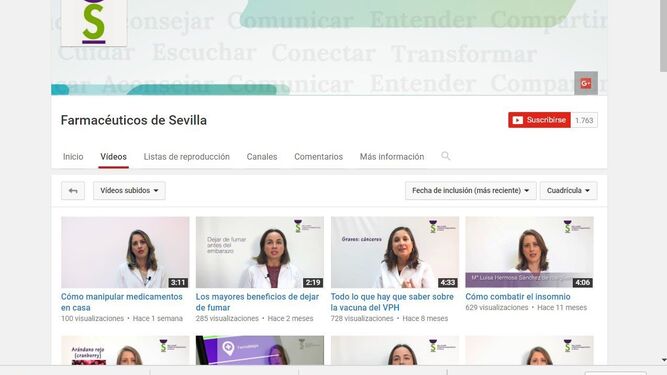 Imagen del canal de Youtube de acceso a los videoconsejos del Colegio de Farmacéuticos de Sevilla.