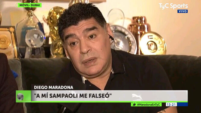 Maradona durante la entrevista en Tyc Sport Fútbol