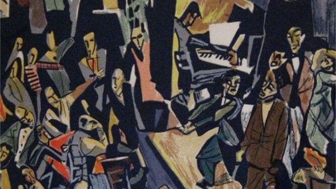 Detalle del 'total pandemonium' del 'Cabaret Voltaire' (1916) pintado por Marcel Janco.