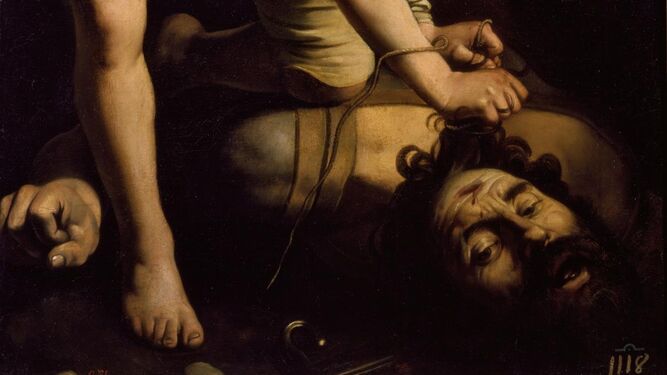 Detalle de 'David vencedor de Goliat', de Caravaggio.