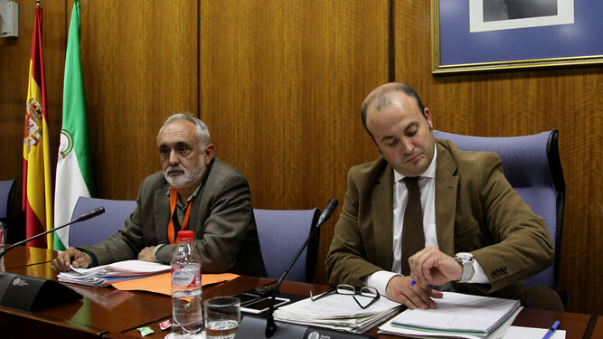 El ex director de la Faffe Fernando Villén -a la izquierda-, durante su intervención en la comisión de investigación.