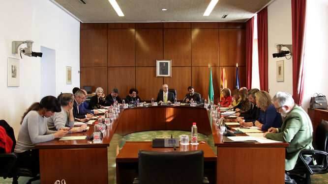 Los miembros de la Diputación Permanente del Parlamento reunidos en la sesión de ayer.