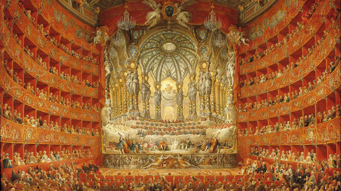Una fiesta musical en el Teatro Argentina de Roma, lienzo de Giovanni Pannini (1747) conservado en el Louvre.