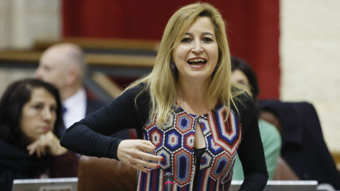 La portavoz de Podemos Carmen Lizárraga, ayer en el Parlamento.