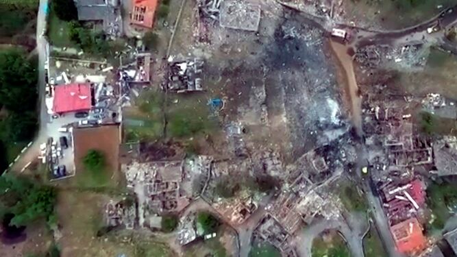 Imagen aérea de los destrozos de la explosión.