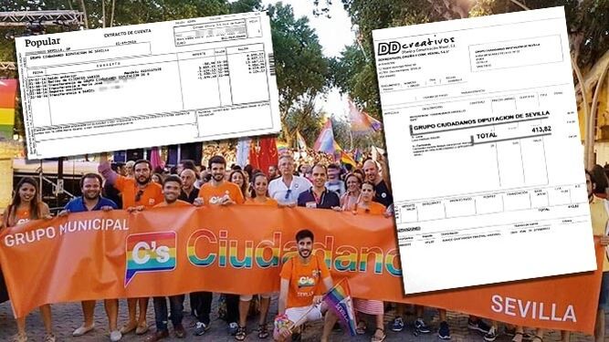 La pancarta del Orgullo Gay del grupo municipal y la factura pagada con cargo a la Diputación.