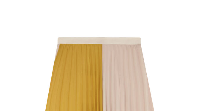 Falda midi plisada color block con bajo asim&eacute;trico, de Uterq&uuml;e.