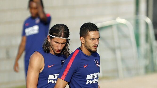 Filipe Luis y Koke, en el entrenamiento del Atlético.