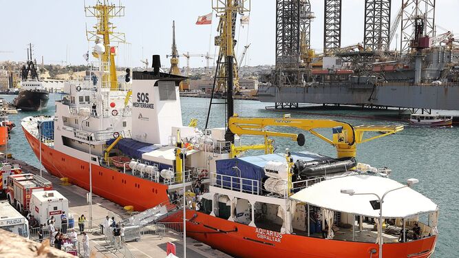 Imagen del  'Aquarius' en el Gran Puerto, en Senglea (Malta), el 15 de agosto de 2018.