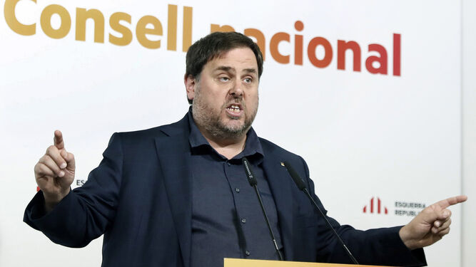 El ex vicepresidente de la Generalitat Oriol Junqueras, durante un acto de ERC el 14 de octubre de 2017.