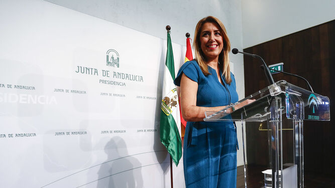 Susana Díaz, durante la rueda de prensa en la que ha anunciado el adelanto electoral en Andalucía.