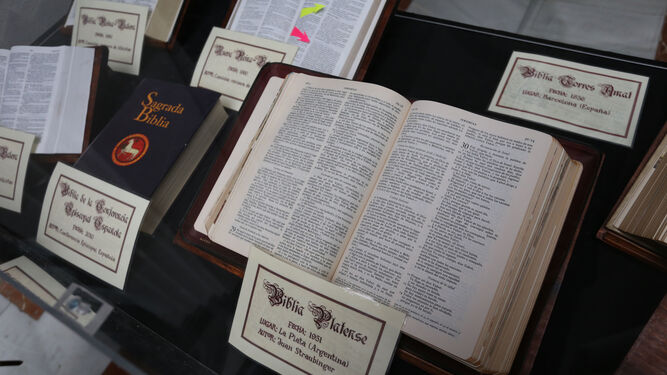 Algunas de las ediciones de la Biblia expuestas en la Facultad de Filología de la Hispalense.