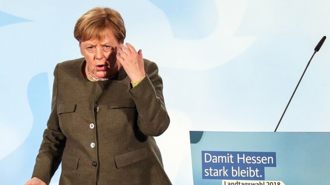 Merkel participa en un acto de la CDU en Kassel.