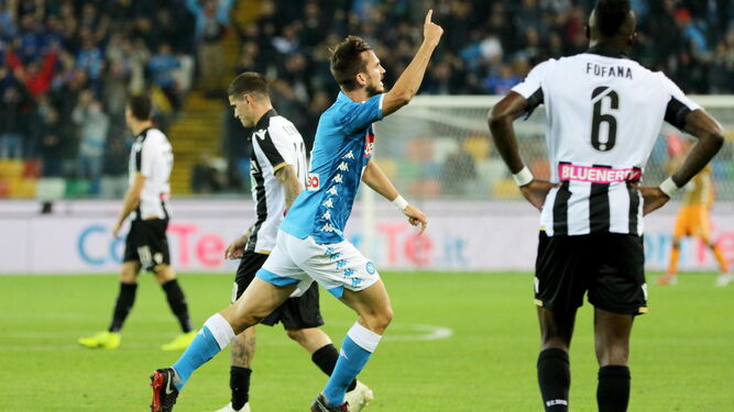 Fabián celebra su primer gol con el Nápoles.