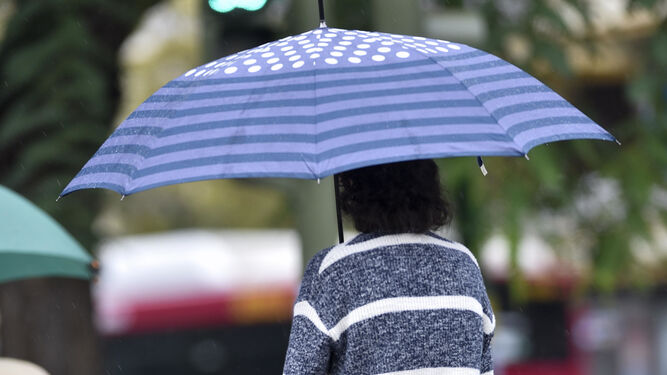 Una mujer se protege con un paraguas.