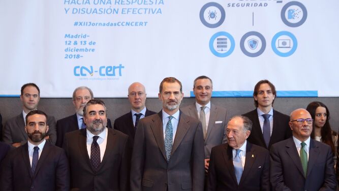 El Rey Felipe VI, en la inauguración de las Jornadas de Seguridad de las Tecnologías de la Información y las Comunicaciones, este miércoles en Madrid.