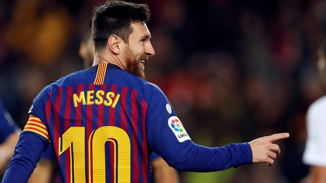 Messi festeja su gol número 400 en Primera el pasado domingo ante el Eibar.