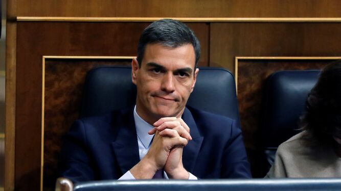 Pedro Sánchez, en su escaño del Congreso de los Diputados.