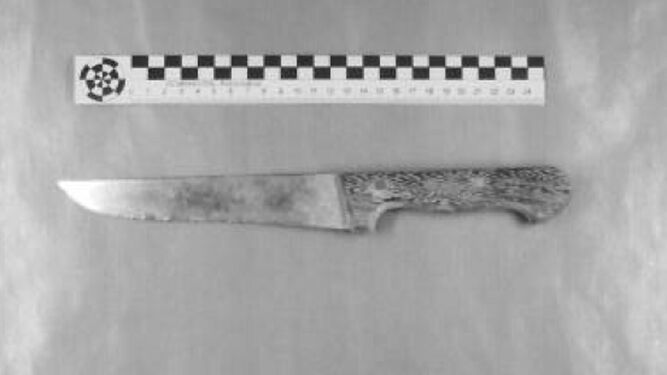 El cuchillo analizado por Criminalística y entregado por la Policía de Almonte al Instrucción 1 de La Palma.