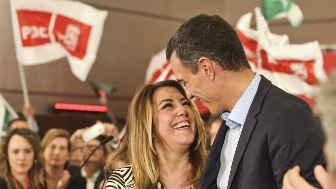 Susana Díaz y Pedro Sánchez, el lunes pasado en un mitin en Málaga.