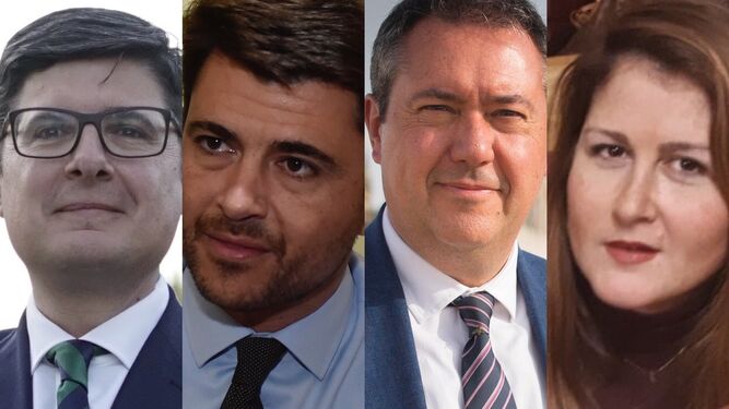 Los candidatos a la Alcaldía: Álvaro Pimentel (C's), Beltrán Pérez (PP), Juan Espadas (PSOE) y Susana Serrano (Adelante Sevilla).