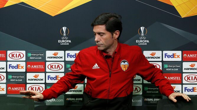 Marcelino, en la sala de prensa del Estadio de la Cerámica, en Villarreal.