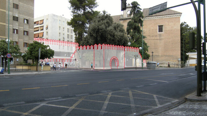 Reconstrucción volumétrica de la barbacana y muralla de la Puerta de Córdoba.