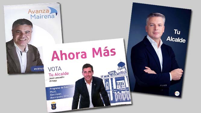 Carteles y folletos electorales de los candidatos del PP de Mairena del Alcor, Pilas y Herrera.