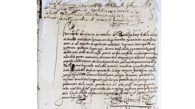 Un pleito de 1543 sobre el almojarifazgo (arancel) de Indias conservado en el Archivo Histórico Provincial.