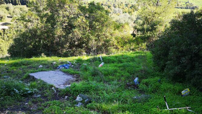 Restos de basura en la zona de la Cornisa en la que se ha organizado la limpieza con voluntarios para el sábado.