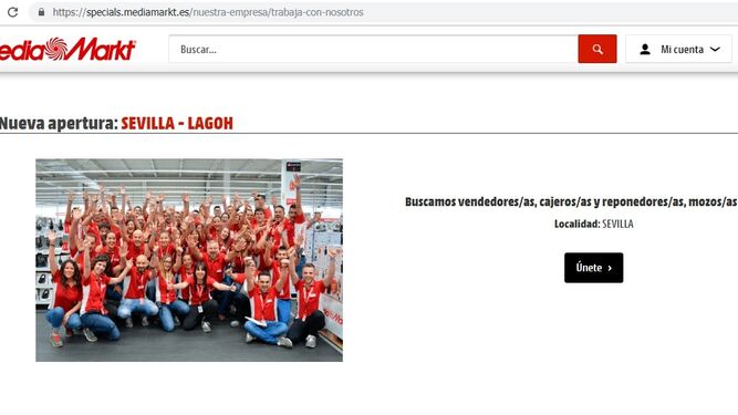 Imagen de la oferta de empleo que Mediamarkt ha colgado en su web.