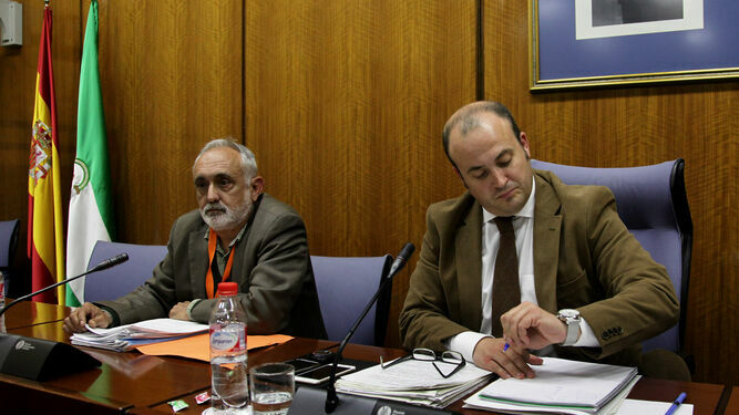 Fernando Villén (izquierda) durante su comparecencia ante la comisión parlamentaria