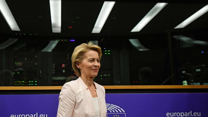 La candidata a presidir la Comisión, la alemana Ursula von der Leyen, este miércoles en Estrasburgo.