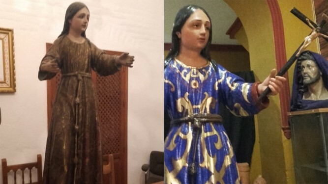 La imagen de Santa María Egipciaca antes y después de la restauración.
