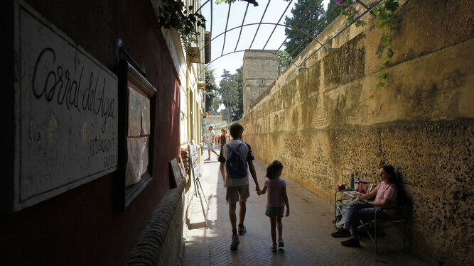 El callejón del Agua a la altura del restaurante Corral del Agua, límite con el Alcázar.